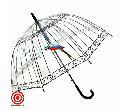 Прозрачный зонт трость Пташка